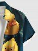 Plus Size Cute Duck Pond Print Hawaii Ombre Button Pocket Shirt For Men -  