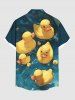 Plus Size Cute Duck Pond Print Hawaii Ombre Button Pocket Shirt For Men -  