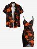 Plus Size Pumpkin Lantern House Print Halloween Convertible Beach Cover Up -  