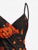 Plus Size Pumpkin Lantern House Print Halloween Convertible Beach Cover Up -  