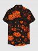 Plus Size Pumpkin Lantern House Print Halloween Button Pocket Shirt For Men -  