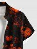 Plus Size Pumpkin Lantern House Print Halloween Button Pocket Shirt For Men -  