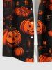 Plus Size Pumpkin Lantern House Print Halloween Button Pocket Shirt For Men -  