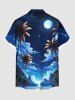 Chemise hawaïenne grande taille à imprimé cocotiers, nuages, lune et galaxie, avec poches boutonnées, pour homme - Bleu Ciel XL
