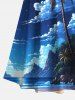 Plus Size Coconut Tree Sea Cloud Moon Galaxy Print Hawaii Cold Shoulder Crisscross A Line Maxi Dress -  