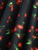 Cherry Leaf Print Tie Bowknot Ruched Panel Tank Dress -  