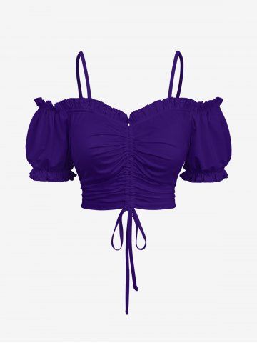 Plus Size Cinched Ruched Ruffles Cold Shoulder Cami Top - CONCORD - XS