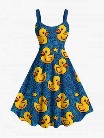 Plus Size Ducks Stars Print Hawaii Tank Dress - BLUE - XXS