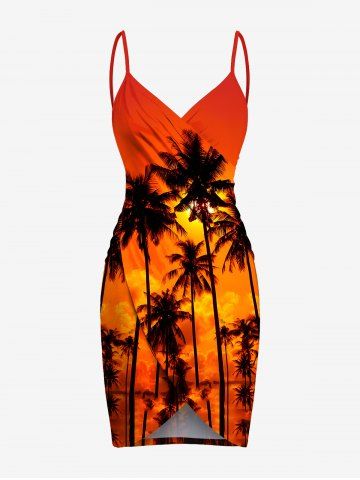Cache-maillot de plage convertible grande taille à imprimé cocotiers, coucher de soleil et crépuscule hawaïens