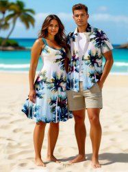 Coconut Tree Ombre Print Plus Size Matching Hawaii Beach Outfit For Couples -  