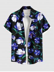 Chemise hawaïenne grande taille à imprimé fleurs et feuilles, avec poches et boutons, pour homme - Noir XL