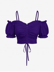 Plus Size Cinched Ruched Ruffles Cold Shoulder Cami Top -  