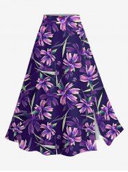 Jupe hawaïenne fendue à imprimé fleurs et feuilles grande taille - Noir 4X