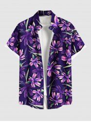 Chemise hawaïenne grande taille à imprimé fleurs et feuilles, avec poches et boutons, pour homme - Pourpre  6XL