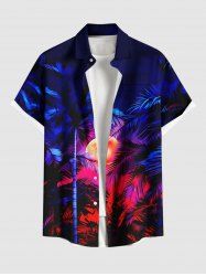 Plus Size Coconut Tree Moon Neon Glitter 3D Print Buttons Pocket Hawaii Shirt For Men -  