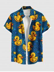Plus Size Ducks Stars Print Buttons Pocket Hawaii Shirt For Men -  