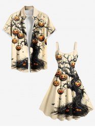 Tenue assortie grande taille pour couple, motif citrouille, arbre et chauve-souris, pour Halloween - Abricot 