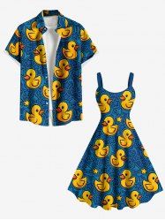 Ducks Stars Print Plus Size Matching Hawaii Beach Outfit For Couples -  