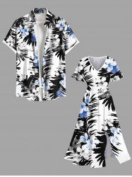 Tropical Leaf Flower Print Plus Size Matching Hawaii Beach Outfit For Couples -  