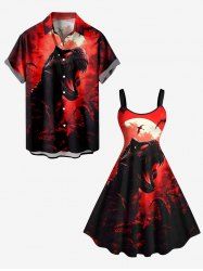 Halloween Dinosaur Moon Galaxy Print Plus Size Matching Outfit For Couples -  