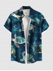 Plus Size Turtle Ombre Sea Print Hawaii Sea Creatures Button Pocket Shirt For Men -  