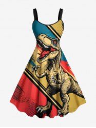 Plus Size Dinosaur Colorblock Patchwork Print A Line Tank Dress -  
