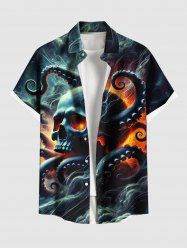 Chemise à boutons et poches pour homme, grande taille, motif crâne, poulpe, nuage, paillettes, Halloween - Vert profond 5XL