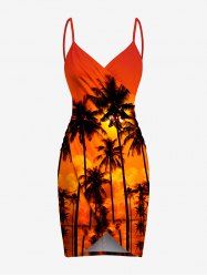 Plus Size Coconut Tree Ombre Sunset Dusk Print Hawaii Convertible Beach Cover Up -  