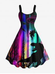 Robe débardeur grande taille à imprimé dinosaure OVNI ombré aurore boréale hawaïenne trapèze - Noir L