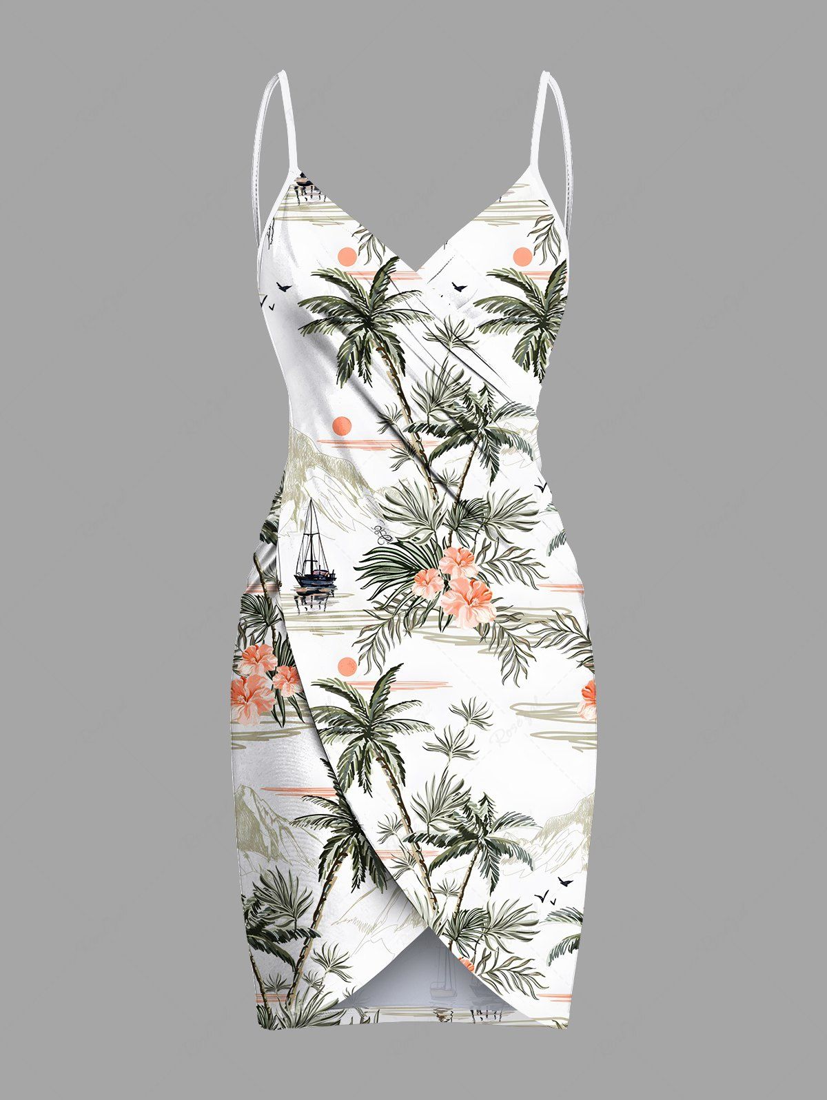 Best Plus Size Coconut Tree Hibiscus Flower Sun Boat Print Convertible Hawaii Beach Cover  