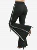 Gothic Skull Bowknot Heart Print Handkerchief Top and Lace Up Side Two Tone Flare Pants Plus Size Outfit -  