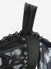 Gothic Skull Bowknot Heart Print Handkerchief Top and Lace Up Side Two Tone Flare Pants Plus Size Outfit -  