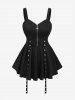 Gothic Lace Trim Star Zipper Plisse Tank Top and Lettuce Spider Web Flocking Flare Pants Plus Size Outfit -  