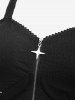 Gothic Lace Trim Star Zipper Plisse Tank Top and Lettuce Spider Web Flocking Flare Pants Plus Size Outfit -  
