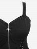Gothic Lace Trim Star Zipper Plisse Tank Top and Lettuce Spider Web Flocking Flare Pants Plus Size Outfit -  