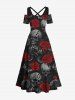 Tenue assortie grande taille pour couples, motif tête de mort, roses et fleurs, pour Halloween - Noir 