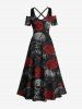 Tenue assortie grande taille pour couples, motif tête de mort, roses et fleurs, pour Halloween - Noir 