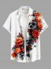 Ensemble chemise et barboteuse d'Halloween grande taille, imprimé tête de mort et rose, pour couple - Blanc 