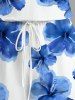 Ensemble chemise et barboteuse hawaïennes assorties, tenue de plage grande taille, imprimé fleurs d'hibiscus aquarelle, pour couples - Bleu Ciel 