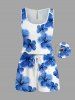 Ensemble chemise et barboteuse hawaïennes assorties, tenue de plage grande taille, imprimé fleurs d'hibiscus aquarelle, pour couples - Bleu Ciel 