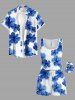 Ensemble chemise et barboteuse hawaïennes assorties, tenue de plage grande taille, imprimé fleurs d'hibiscus aquarelle, pour couples - Bleu Ciel 