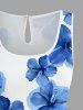 Ensemble chemise et barboteuse hawaïennes assorties, tenue de plage grande taille, imprimé fleurs d'hibiscus aquarelle, pour couples - Bleu Ciel 