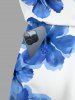 Ensemble chemise et barboteuse hawaïennes assorties, tenue de plage grande taille, imprimé fleurs d'hibiscus aquarelle, pour couples - Bleu Ciel 