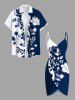 Two Tone Flower Leaf Branch Print Plus Size Matching Hawaii Beach Outfit For Couples -  