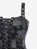 Gothic Plus Size Rose Flowers Print Grommets Lace-up Ruched Lace Trim Asymmetrical Tank Dress -  