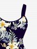 Plus Size Tropical Leaf Hibiscus Flower Print Hawaii A Line Tank Dress -  