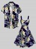 Plus Size Tropical Leaf Hibiscus Flower Print Hawaii A Line Tank Dress -  