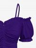 Plus Size Cinched Ruched Ruffles Cold Shoulder Cami Top -  