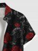Chemise grande taille à boutons et poches pour homme, motif tête de mort, roses et fleurs, pour Halloween - Noir L
