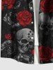 Chemise grande taille à boutons et poches pour homme, motif tête de mort, roses et fleurs, pour Halloween - Noir 4XL